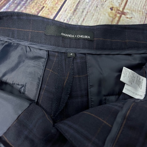 Size 4 Amanda & Chelsea Blue Plaid Fall Dress Pants - Picture 2 of 5